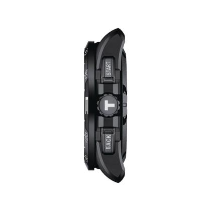 Tissot T-Touch Connect Solar Titanium schwarz schwarzes Kautschukband – Herrenuhren Chronograph aus Titan. Das Gehäuse ist rund und schwarz. Das Kautschuk / Kunststoff / Silikon Armband ist schwarz. Das Zifferblatt ist digital und schwarz. – Ansicht 2