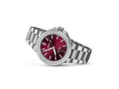 Oris Aquis Date Diamonds Automatik Edelstahl 41,5mm rotes ZIfferblatt Metallband – Damenuhren Uhr mit Datum aus Edelstahl. Das Gehäuse ist rund und silber. Das Edelstahlarmband ist silber. Das Zifferblatt ist ein Index in rot. – Ansicht 2