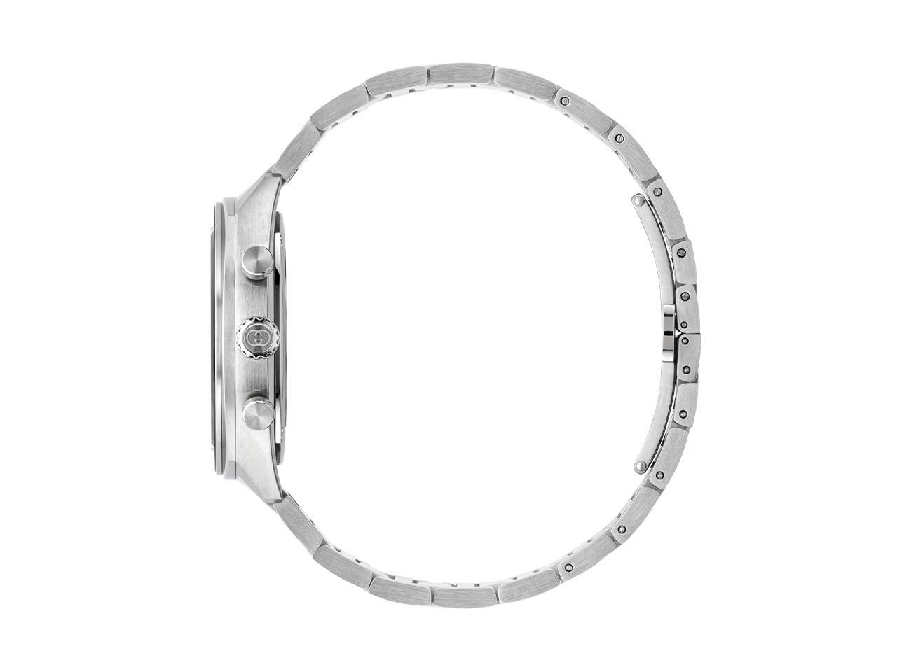 Gucci Interlocking Chronograph Quarz Edelstahl 41mm blaues Zifferblatt Metallband YA142317 – Herrenuhren Chronograph aus Edelstahl und Keramik. Das Gehäuse ist rund und silber. Das Edelstahlarmband ist silber. Das Zifferblatt ist ein Index in blau. – Ansicht 3