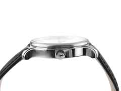 Union Glashütte Viro Datum Automatik Edelstahl 41mm silbernes Zifferblatt schwarzes Lederband D001.407.16.031.00 Full Set Occasion Refurbished – Herrenuhren Uhr mit Datum aus Edelstahl. Das Gehäuse ist rund und silber. Das Lederarmband ist schwarz. Das Zifferblatt ist ein Index in silber. – Ansicht 3