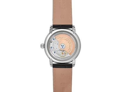 Frederique Constant Classics Automatik Edelstahl 39mm schwarzes Zifferblatt schwarzes Lederband limitiert – Herrenuhren Uhr ohne Datum aus Edelstahl und Leder. Das Gehäuse ist rund und silber. Das Lederarmband ist schwarz. Das Zifferblatt ist römisch und schwarz. – Ansicht 2