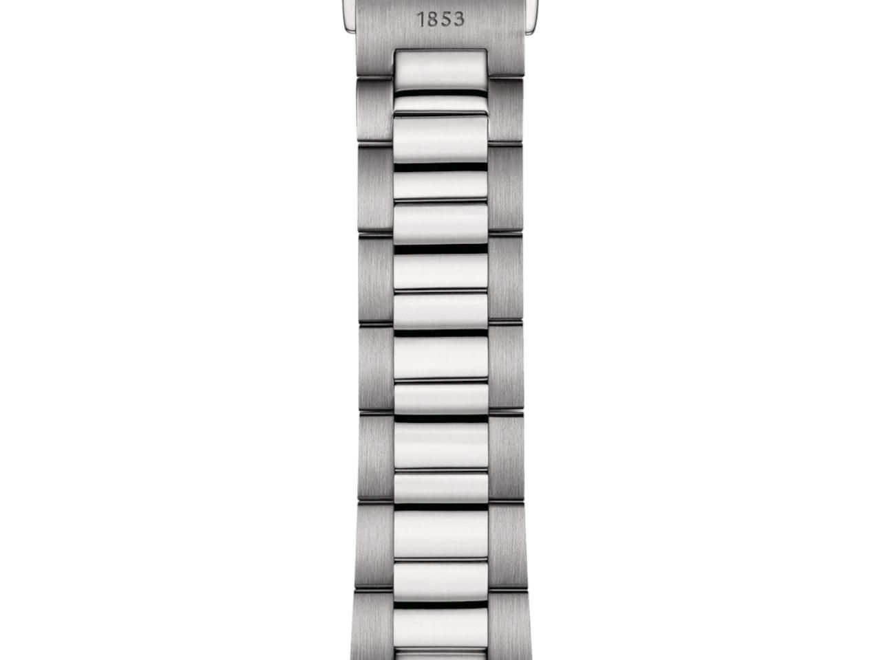 Tissot PR 100 Quarz Edelstahl 40mm blaues Zifferblatt Metallband – Herrenuhren Uhr mit Datum aus Edelstahl. Das Gehäuse ist rund und silber. Das Edelstahlarmband ist silber. Das Zifferblatt ist ein Index in blau. – Ansicht 6