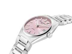 Frederique Constant Highlife Ladies Speciale France & Benelux Automatik Edelstahl 34mm rosa Metallband – Damenuhren Uhr mit Datum aus Edelstahl. Das Gehäuse ist rund und silber. Das Edelstahlarmband ist silber. Das Zifferblatt ist ein Index in rosa. – Ansicht 3