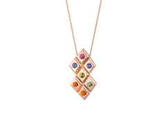A. Odenwald Catwalk Kette mit Anhänger Roségold mit verschiedenfarbigen Saphiren – Halsschmuck Kette mit Anhänger aus 750 Rotgold. – Ansicht 2