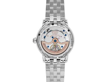 Frederique Constant Manufacture Classic Worldtimer Automatik Edelstahl 40mm blaues Zifferblatt Metallband – Herrenuhren Uhr ohne Datum aus Edelstahl. Das Gehäuse ist rund und silber. Das Edelstahlarmband ist silber. Das Zifferblatt ist ein Index in blau. – Ansicht 2