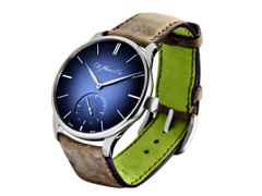 H. Moser & Cie. Venturer Small Seconds XL Funky Blue Handaufzug Weißgold 43mm blaues Zifferblatt braunes Lederband – Herrenuhren Uhr ohne Datum aus 750 Weißgold. Das Gehäuse ist rund und silber. Das Lederarmband ist braun. Das Zifferblatt ist ein Index in blau. – Ansicht 2