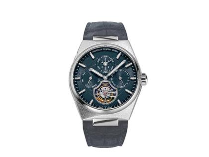 Frederique Constant Highlife Tourbillon Perpetual Calendar Manufacture Automatik Edelstahl 41mm blaues Zifferblatt Metallband – Herrenuhren Uhr mit Kalender aus Edelstahl und Leder. Das Gehäuse ist rund und silber. Das Edelstahlarmband ist silber. Das Zifferblatt ist ein Index in blau. – Ansicht 2