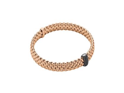 Fope Panorama Flex'It Men Armband breit Roségold M mit schwarzen Brillanten 0,170ct flexibel – Armschmuck Armband aus 750 Rotgold, 750 Weißgold und und rhodiniert.