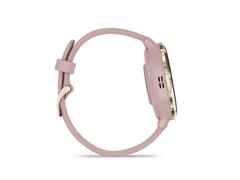 Garmin Venu 3S faserverstärktes Polymer Dust Rose 41mm altrosafarbenes Kautschukband – Herrenuhren Uhr Multifunktion aus Edelstahl, Kautschuk, Kunststoff und PVD beschichtet. Das Gehäuse ist rund und rosa. Das Kautschuk / Kunststoff / Silikon Armband ist rosa. Das Zifferblatt ist digital und schwarz. – Ansicht 6