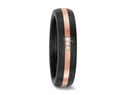 TitanFactory Carbon de Luxe Trauring Gold 01 Damenring – Ringe Trauring mit Besatz aus 585 Rotgold, Carbon und und .