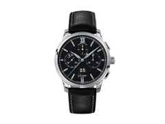 Glashütte Original Senator Chronograph Panoramadatum Automatik Edelstahl 42mm schwarzes Zifferblatt schwarzes Lederband – Herrenuhren Chronograph aus Edelstahl. Das Gehäuse ist rund und silber. Das Lederarmband ist schwarz. Das Zifferblatt ist römisch Index und schwarz.