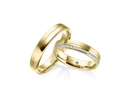 Eduard G. Fidel EGF  Trauringpaar Gelbgold 4,5mm gewölbt mit Brillanten 0,408ct – Ringe Trauring mit Besatz aus 585 Gelbgold.