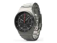 Porsche Design Chronograph 1 - 1975 Limited Edition – Herrenuhren Chronograph aus Titan. Das Gehäuse ist rund und silber. Das Textilarmband ist weiß. Das Zifferblatt ist ein Index in schwarz. – Ansicht 3