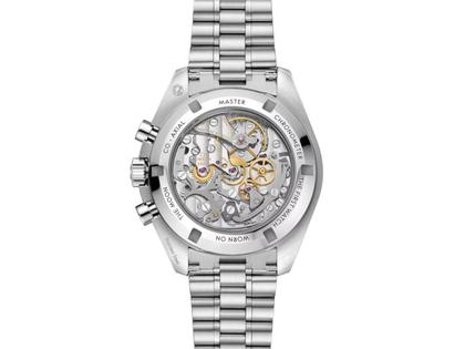 Omega Speedmaster Moonwatch Professional Chronograph Handaufzug Edelstahl 42mm schwarzes Zifferblatt Metallband – Herrenuhren Chronograph aus Edelstahl und eloxiertes Aluminium. Das Gehäuse ist rund und silber. Das Edelstahlarmband ist silber. Das Zifferblatt ist ein Index in schwarz. – Ansicht 2