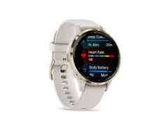 Garmin Venu 3S faserverstärktes Polymer elfenbeinfarben 41mm elfenbeinfarbenes Kautschukband – Herrenuhren Uhr Multifunktion aus Edelstahl, Kautschuk, Kunststoff und PVD beschichtet. Das Gehäuse ist rund und beige. Das Kautschuk / Kunststoff / Silikon Armband ist beige. Das Zifferblatt ist digital und schwarz. – Ansicht 7