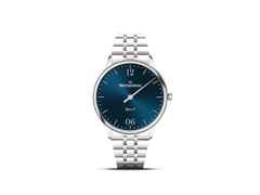 MeisterSinger Yaara Quarz Edelstahl 36mm blaues Zifferblatt Metallband – Damenuhren Uhr ohne Datum aus Edelstahl. Das Gehäuse ist rund und silber. Das Edelstahlarmband ist silber. Das Zifferblatt ist arabisch Index und blau.