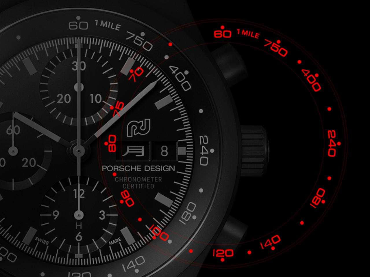 Porsche Design Chronograph 1 - Hodinkee 2024 Limited Edition Automatik Titan beschichtet 41mm schwarzes Zifferblatt Metallband beschichtet – Herrenuhren Chronograph aus Titan und Titancarbid beschichtet. Das Gehäuse ist rund und schwarz. Das Titanarmband ist schwarz. Das Zifferblatt ist arabisch Index und schwarz. – Ansicht 6