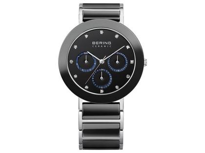 Bering Ceramic Edelstahl 38mm schwarzes Zifferblatt schwarzes Edelstahl-Keramikband – Damenuhren Uhr ohne Datum aus Edelstahl und Keramik. Das Gehäuse ist rund und silber. Das Edelstahlarmband ist schwarz. Das Zifferblatt ist ein Index in schwarz.