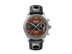 Union Glashütte Noramis Chronograph Sachsen Classic 2023 Limited Edition Automatik Edelstahl 42mm braunes Zifferblatt braunes Lederband – Herrenuhren Chronograph aus Edelstahl. Das Gehäuse ist rund und silber. Das Lederarmband ist braun. Das Zifferblatt ist arabisch Index und braun. – Ansicht 2