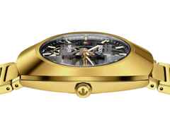 Rado DiaStar Original Skeleton Automatik Edelstahl Gelbgold-PVD 38mm skelettiertes Zifferblatt Metallband – Damenuhren Uhr ohne Datum aus Edelstahl und PVD beschichtet. Das Gehäuse ist oval und gelbgold. Das Edelstahlarmband ist gelbgold. Das Zifferblatt ist ein Index in grau. – Ansicht 3