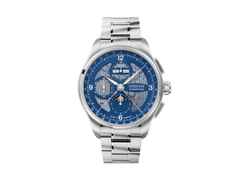 Union Glashütte Belisar Chronograph Mondphase Automatik Edelstahl 42mm blaues Zifferblatt Metallband – Herrenuhren Chronograph aus Edelstahl. Das Gehäuse ist rund und silber. Das Edelstahlarmband ist silber. Das Zifferblatt ist arabisch Index und blau.