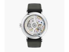 Nomos Glashütte Tangente 35 neomatik Blaugold Automatik Edelstahl 35mm blaues Zifferblatt schwarzes Lederband Glasboden – Damenuhren Uhr ohne Datum aus Edelstahl. Das Gehäuse ist rund und silber. Das Lederarmband ist schwarz. Das Zifferblatt ist arabisch Index und blau. – Ansicht 5