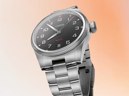 Oris ProPilot Date Automatik Edelstahl 41mm schwarzes Zifferblatt Metallband – Herrenuhren Uhr mit Datum aus Edelstahl. Das Gehäuse ist rund und silber. Das Edelstahlarmband ist silber. Das Zifferblatt ist arabisch und schwarz. – Ansicht 7