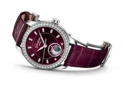 Glashütte Original Lady Serenade Luna Purpursamt Automatik Edelstahl 32,5mm violettes Zifferblatt violettes Lederband – Damenuhren Uhr ohne Datum aus 750 Weißgold, Edelstahl und Leder. Das Gehäuse ist rund und silber. Das Lederarmband Kroko / Alligator ist lila. Das Zifferblatt ist ein Index in lila. – Ansicht 2