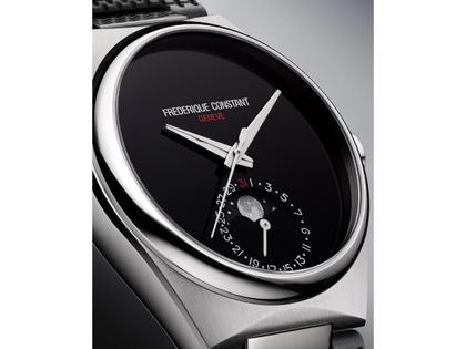 Frederique Constant Highlife Moonphase Date Manufacture Time+Tide Automatik Edelstahl 39mm schwarzes Onyx Zifferblatt – Herrenuhren Uhr mit Datum aus Edelstahl und Leder. Das Gehäuse ist rund und silber. Das Edelstahlarmband ist silber. Das Zifferblatt ist ohne Zeichen und schwarz. – Ansicht 8