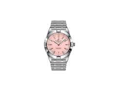 Breitling Chronomat 32 Quarz Edelstahl rosafarbenes Zifferblatt mit Brillanten Metallband – Damenuhren Uhr mit Datum aus Edelstahl. Das Gehäuse ist rund und silber. Das Edelstahlarmband ist silber. Das Zifferblatt ist ein Index in weiß.