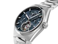 Frederique Constant Highlife Tourbillon Perpetual Calendar Manufacture Automatik Edelstahl 41mm blaues Zifferblatt Metallband – Herrenuhren Uhr mit Kalender aus Edelstahl und Leder. Das Gehäuse ist rund und silber. Das Edelstahlarmband ist silber. Das Zifferblatt ist ein Index in blau. – Ansicht 5