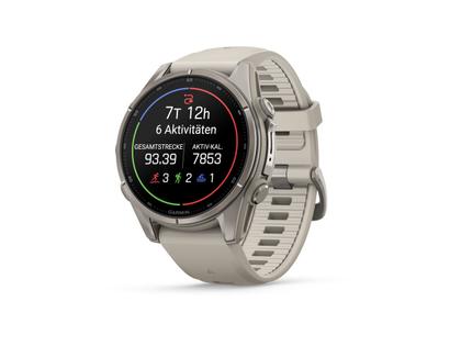 Garmin Fenix 9 faserverstärktes Polymer 43mm digitales Display graues Silikonband – Herrenuhren Uhr Multifunktion aus Kautschuk, Kunststoff und Titan. Das Gehäuse ist rund und grau. Das Kautschuk / Kunststoff / Silikon Armband ist grau. Das Zifferblatt ist digital und schwarz. – Ansicht 2