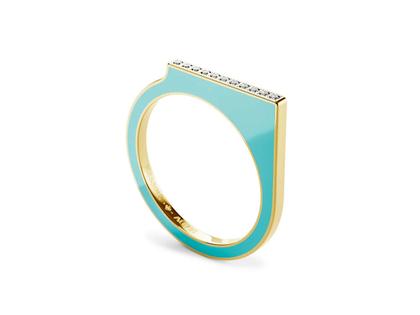 Niessing Setario Square Ring Classic Yellow mit türkis-dunkelgrüner Emaille und Brillanten – Ringe Ring aus 750 Gelbgold, Emaille und und .