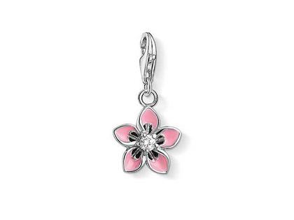 Thomas Sabo Charm-Anhänger Blume rosa 1354 – Anhänger Anhänger mit Besatz in silber und aus 925 Silber und Emaille.