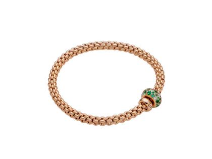 Fope Solo Flex'It Armband Roségold mit Smaragden und Brillanten 0,280ct M flexibel – Armschmuck Armband aus 750 Rotgold.
