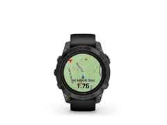 Garmin epix Pro Sapphire Titan carbongrau beschichtet 47 mm Kautschukband schwarz – Herrenuhren Uhr Multifunktion aus DLC beschichtet, Kautschuk und Titan. Das Gehäuse ist rund und schwarz. Das Kautschuk / Kunststoff / Silikon Armband ist schwarz. Das Zifferblatt ist digital und schwarz. – Ansicht 3
