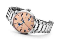 Glashütte Original Senator Excellence Panoramadatum Mondphase Automatik Edelstahl 40mm Frostkupfer Zifferblatt Metallband – Herrenuhren Uhr mit Datum aus Edelstahl. Das Gehäuse ist rund und silber. Das Edelstahlarmband ist silber. Das Zifferblatt ist römisch und roségold. – Ansicht 2