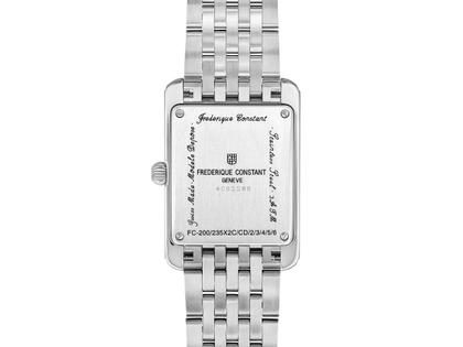 Frederique Constant Classics Carree Small Seconds Quarz Edelstahl 36x25mm grünes Zifferblatt Metallband – Damenuhren Uhr mit Datum aus Edelstahl. Das Gehäuse ist rechteckig und silber. Das Edelstahlarmband ist silber. Das Zifferblatt ist römisch und grün. – Ansicht 3
