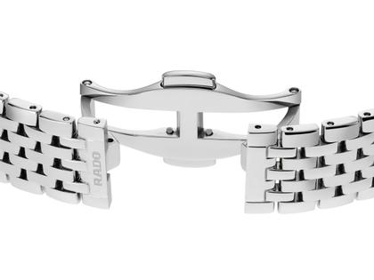 Rado Florence Classic Diamonds Quarz Edelstahl 30 mm schwarz Edelstahlband – Damenuhren Uhr mit Datum aus Edelstahl. Das Gehäuse ist rund und silber. Das Edelstahlarmband ist silber. Das Zifferblatt ist ein Index in schwarz. – Ansicht 5