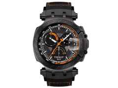 Tissot T-Race MotoGP             2018 Chronograph Limited Edition Marc Marquez Quarz – Herrenuhren Chronograph aus Edelstahl und PVD beschichtet. Das Gehäuse ist rund und schwarz. Das Kautschuk / Kunststoff / Silikon Armband ist schwarz. Das Zifferblatt ist ein Index in schwarz. – Ansicht 2