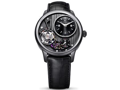 Maurice Lacroix Masterpiece Gravity Limited Edition Automatik Edelstahl 43mm schwarzes Zifferblatt schwarzes Lederband – Herrenuhren Uhr ohne Datum aus Edelstahl und PVD beschichtet. Das Gehäuse ist rund und grau. Das Lederarmband Kroko / Alligator ist schwarz. Das Zifferblatt ist skelettiert und schwarz.