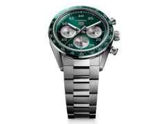 TAG Heuer Carrera Chronograph Sport Automatik Edelstahl 42mm grünes Zifferblatt Metallband – Herrenuhren Chronograph aus Edelstahl und Keramik. Das Gehäuse ist rund und silber. Das Edelstahlarmband ist silber. Das Zifferblatt ist arabisch Index und grün. – Ansicht 2