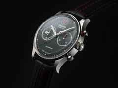 Union Glashütte Noramis Chronograph Paul Pietsch Sonderedition Automatik Edelstahl 42mm schwarzes Zifferblatt schwarzes Lederband – Herrenuhren Chronograph aus Edelstahl. Das Gehäuse ist rund und silber. Das Lederarmband ist schwarz. Das Zifferblatt ist arabisch Index und schwarz. – Ansicht 4