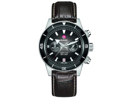 Rado Captain Cook Chronograph Automatik Edelstahl schwarz Metallband – Herrenuhren Chronograph aus Edelstahl, Keramik und Leder. Das Gehäuse ist rund und silber. Das Edelstahlarmband ist silber. Das Zifferblatt ist ein Index in schwarz. – Ansicht 3