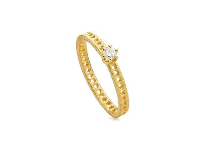 Brigitte Adolph Jewellery Design Figaro Solitär Ring Gelbgold 2,7mm mit Brillant 0,070ct – Ringe Ring mit Besatz in gelbgold und aus 750 Gelbgold.