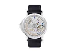 Nomos Glashütte Ahoi neomatik 38 Datum Sky Automatik Edelstahl himmelblaues Zifferblatt dunkelblaues Textilband Glasboden – Herrenuhren Uhr mit Datum aus Edelstahl. Das Gehäuse ist rund und silber. Das Textilarmband ist blau. Das Zifferblatt ist arabisch Index und blau. – Ansicht 2