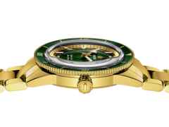 Rado Captain Cook Automatik Edelstahl gelbgold beschichtet grün Edelstahlband gelbgold beschichtet – Herrenuhren Uhr mit Datum aus Edelstahl und PVD beschichtet. Das Gehäuse ist rund und gelbgold. Das Edelstahlarmband ist gelbgold. Das Zifferblatt ist ein Index in grün. – Ansicht 3
