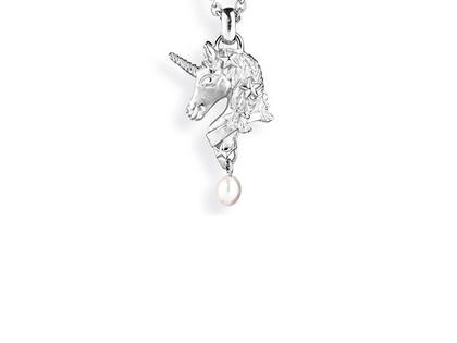 Drachenfels Design Sternenglanz und Schattentanz Anhänger Einhorn Bright  klein Süßwasserperle Silber – Anhänger Anhänger mit Besatz aus 925 Silber.