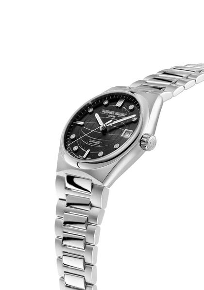 Frederique Constant Highlife Ladies Automatik Edelstahl 34mm schwarzes Zifferblatt Metallband – Damenuhren Uhr mit Datum aus Edelstahl. Das Gehäuse ist rund und gelbgold. Das Edelstahlarmband ist silber. Das Zifferblatt ist ein Index in schwarz. – Ansicht 2