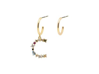 PDPAOLA Ohrringe Letters "C" Silber vergoldet mit Farbsteinen – Ohrschmuck Ohrhänger aus 750 Gelbgold, 925 Silber vergoldet und und .